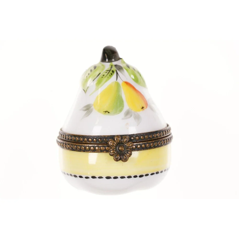 Rochard Limoges Hand Painted Pear Form trinket box